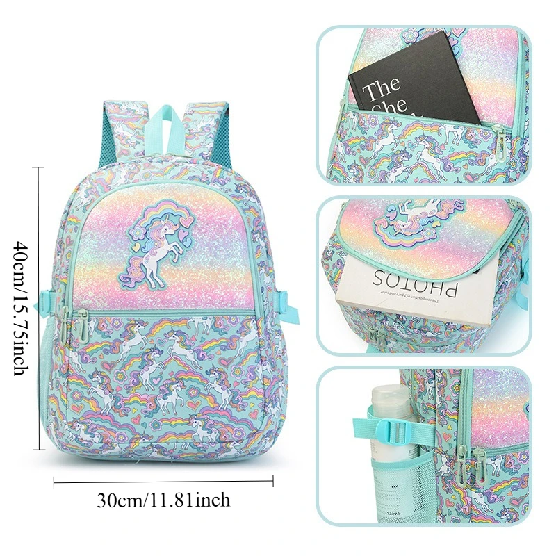3pcs/set Rainbow Unicorn Backpack Multi Pocket Large Capacity School Daypack For Girls Teens