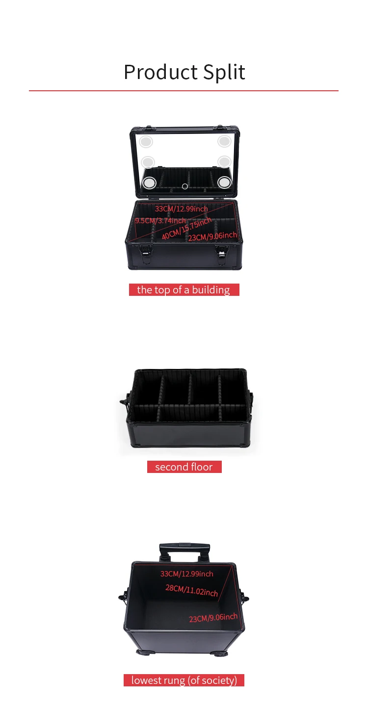 Makeup Organizer with led lights mrirror - Large Cosmetic Trolley, Salon & Barber Case Rolling Cart for Hairstylists