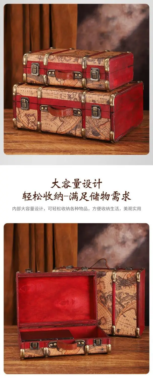 European Retro Leather Travel Suitcase Film and Television Shooting Prop Box Home Iscellaneous Storage Box