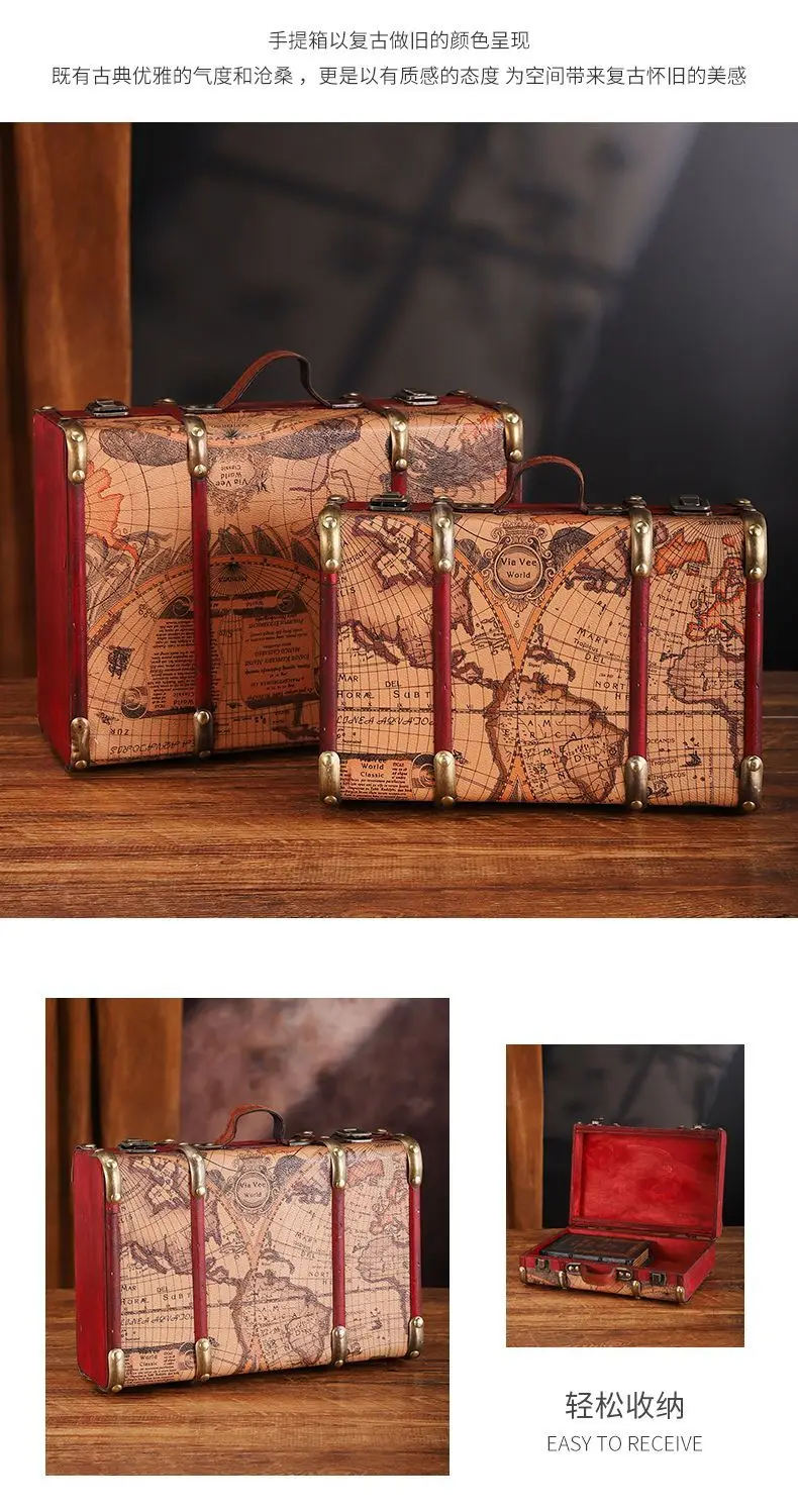 European Retro Leather Travel Suitcase Film and Television Shooting Prop Box Home Iscellaneous Storage Box