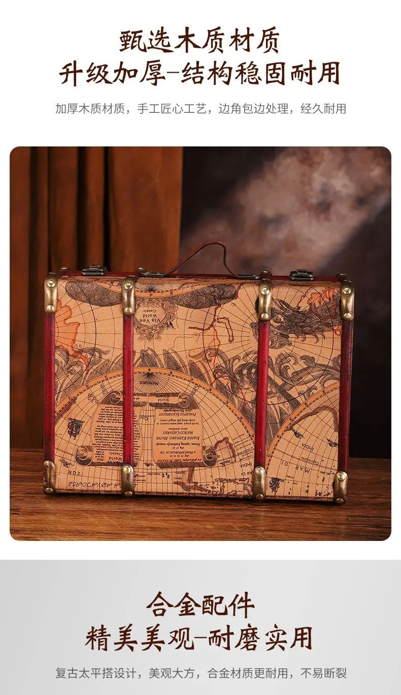 European Retro Leather Travel Suitcase Film and Television Shooting Prop Box Home Iscellaneous Storage Box