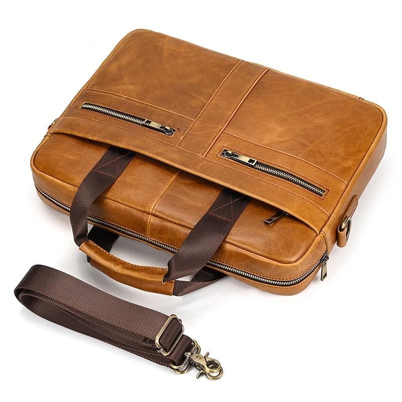 Luufan Men's Business Briefcase Fit 15" PC Genuine Leather Handbag Real Leather Male Laptop Handbag A4 Office Man Crossbody Bag