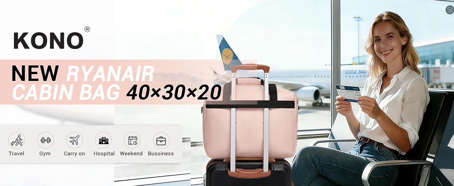 Kono Ryanair & Wizz Air Cabin Bags 40X30X20 Cm, 24L Carry on Luggage, Lightweight Weekender Travel Bags for Men and Women