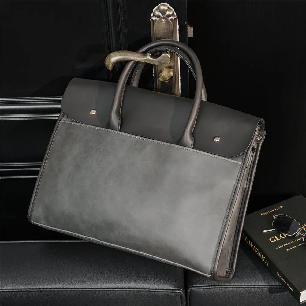 Large Capacity Men's Briefcase Vintage PU Leather Hand Bags Men Laptop Handbag With Shoulder Strap Satchels Male Crossbody Bags