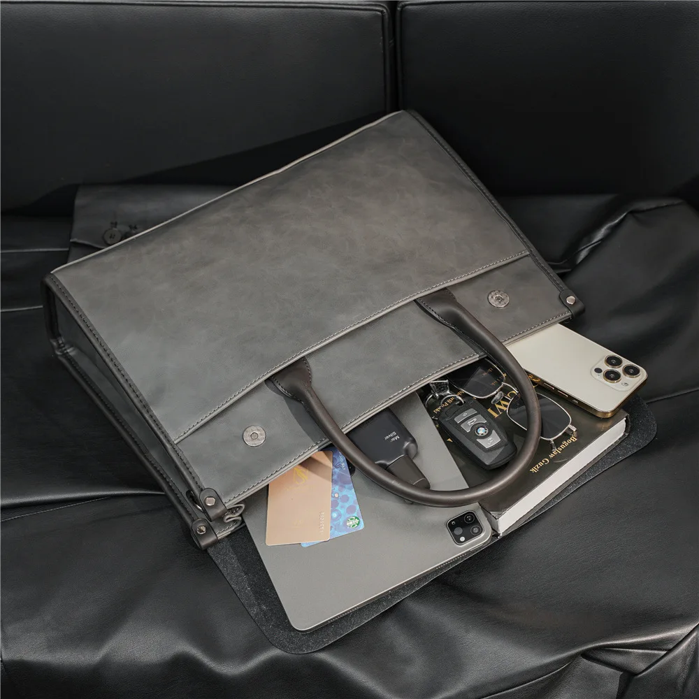 Large Capacity Men's Briefcase Vintage PU Leather Hand Bags Men Laptop Handbag With Shoulder Strap Satchels Male Crossbody Bags
