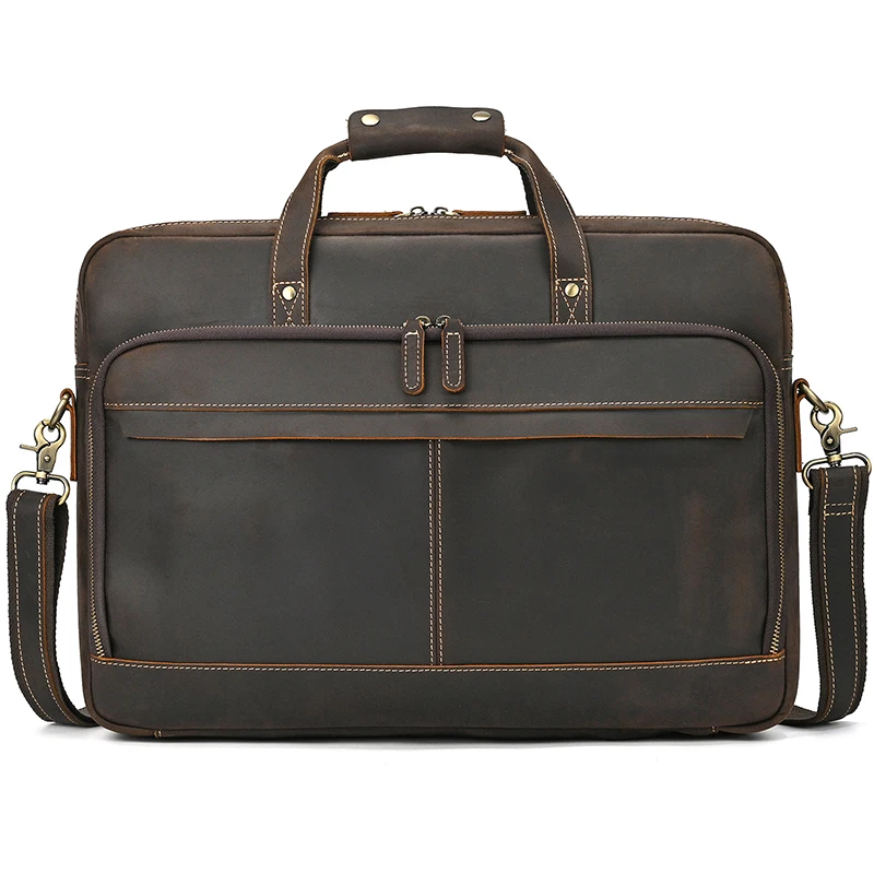 Crazy Horse Genuine Leather Men Briefcase Vintage 16 inch Big Business Laptop Handbag Large Cowhide Messenger Shoulder Bag Man
