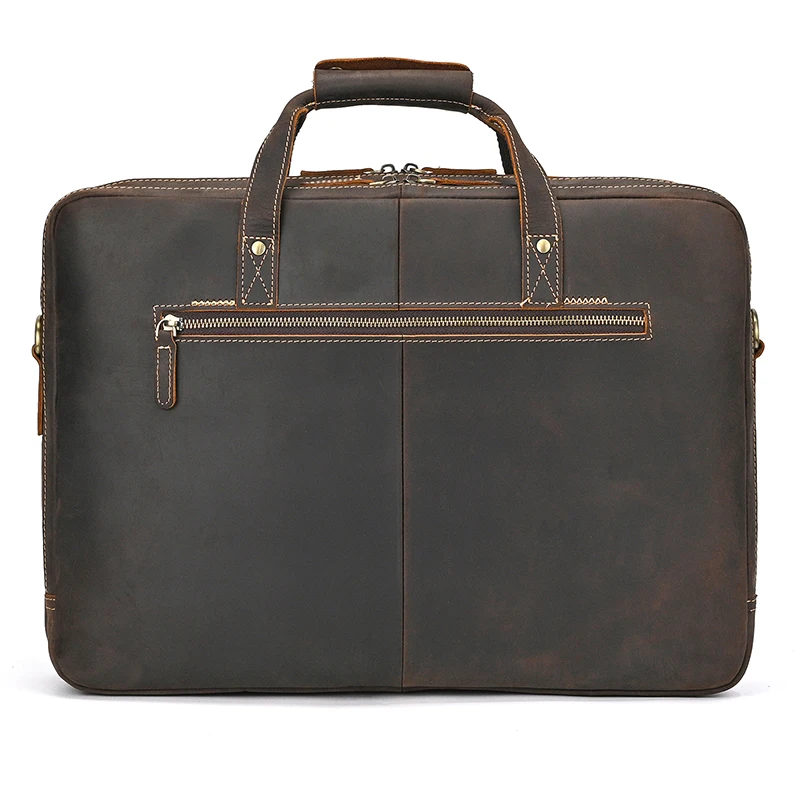 Crazy Horse Genuine Leather Men Briefcase Vintage 16 inch Big Business Laptop Handbag Large Cowhide Messenger Shoulder Bag Man