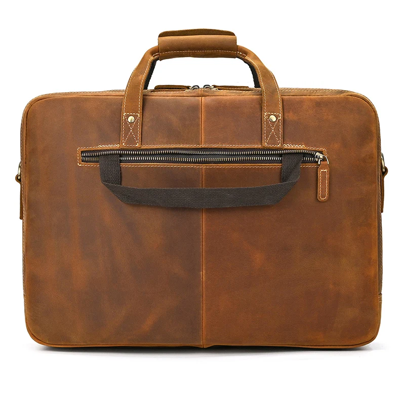 Crazy Horse Genuine Leather Men Briefcase Vintage 16 inch Big Business Laptop Handbag Large Cowhide Messenger Shoulder Bag Man