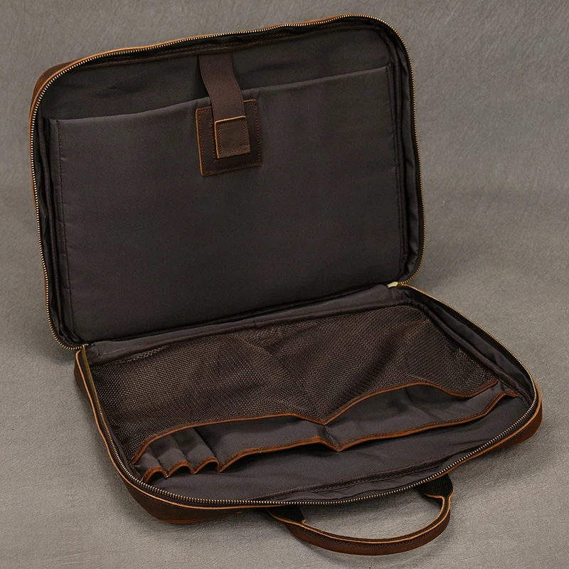 Crazy Horse Genuine Leather Men Briefcase Vintage 16 inch Big Business Laptop Handbag Large Cowhide Messenger Shoulder Bag Man