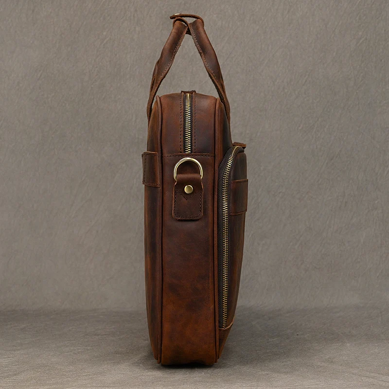 Crazy Horse Genuine Leather Men Briefcase Vintage 16 inch Big Business Laptop Handbag Large Cowhide Messenger Shoulder Bag Man