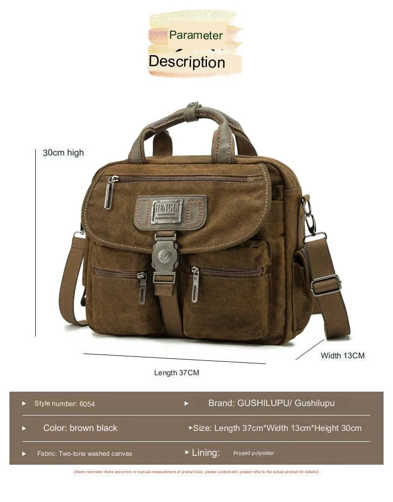 Retro Canvas Messenger Bags Multifunction Men Shoulder Briefcase Leisure Travel Handbag Toolkit Vintage Package Mallet