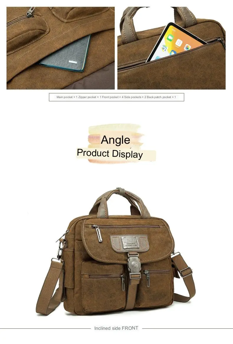 Retro Canvas Messenger Bags Multifunction Men Shoulder Briefcase Leisure Travel Handbag Toolkit Vintage Package Mallet