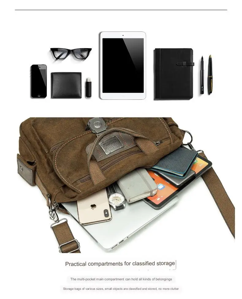 Retro Canvas Messenger Bags Multifunction Men Shoulder Briefcase Leisure Travel Handbag Toolkit Vintage Package Mallet