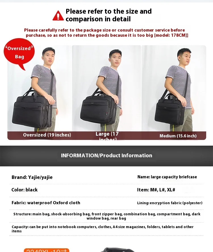 Large Briefcases For Men Canvas Tote Bag 15.6 Inch 17 Inch 19 Inch Laptop Case Work Bags Office Messenger Bag