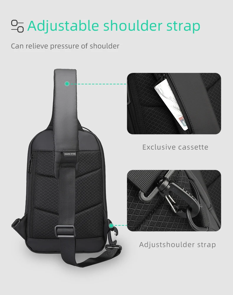 Mark Ryden Shoulder Bag for Men Water-repellent Sports Chest Bag Anti-theft Crossbody Bags USB Charging Messenger Bag
