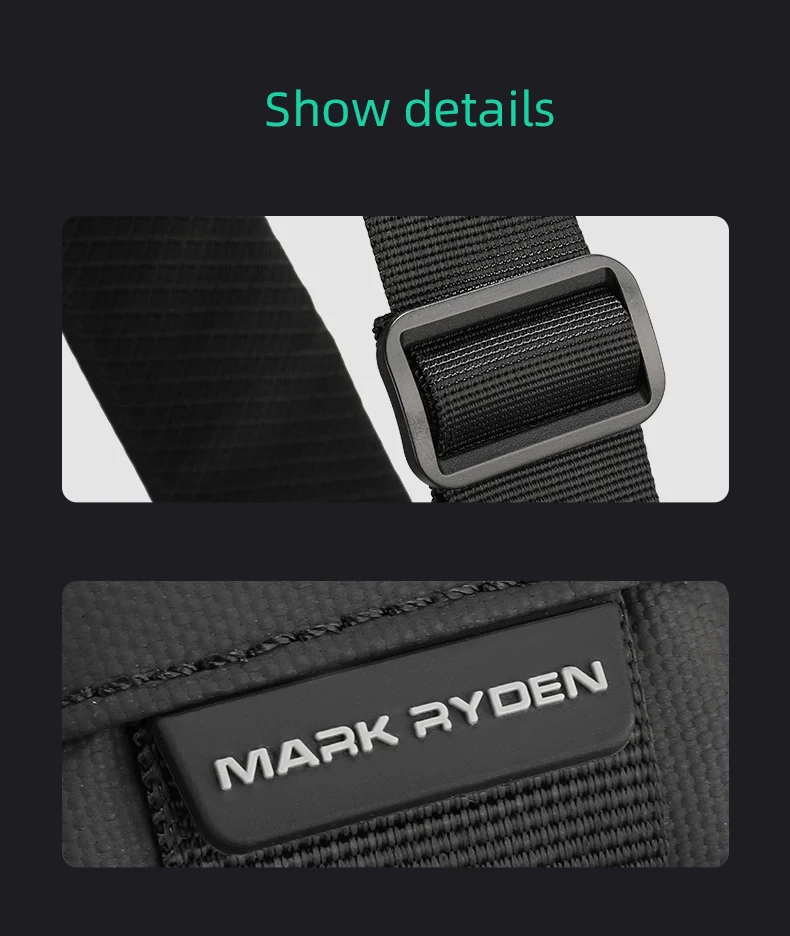 Mark Ryden Shoulder Bag for Men Water-repellent Sports Chest Bag Anti-theft Crossbody Bags USB Charging Messenger Bag