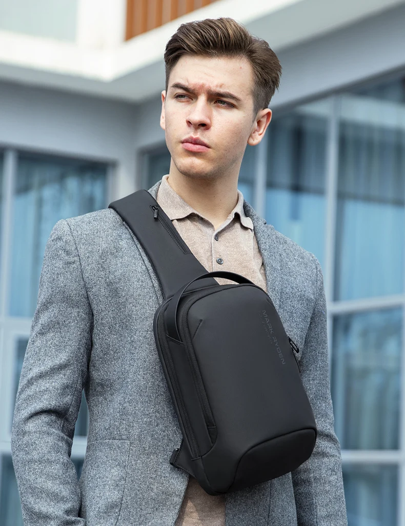 Mark Ryden Shoulder Bag for Men Water-repellent Sports Chest Bag Anti-theft Crossbody Bags USB Charging Messenger Bag