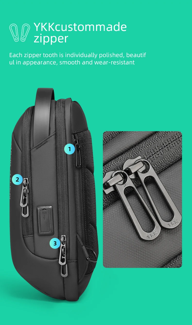 Mark Ryden Shoulder Bag for Men Water-repellent Sports Chest Bag Anti-theft Crossbody Bags USB Charging Messenger Bag