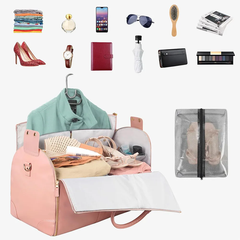 Garment Duffle Bags for Travel Luggage Bag for Women Foldable Multi-Function Storage Bag with Shoe Pouch 2 in 1 Hanging Suitcase