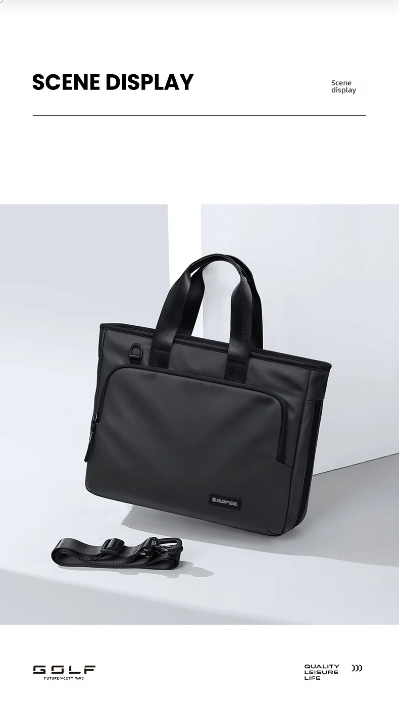 GOLF Men's Handbag Waterproof Nylon Briefcase 16” Laptop Bag Detachable Strap  Business Trips Oxford Cloth Document Organize