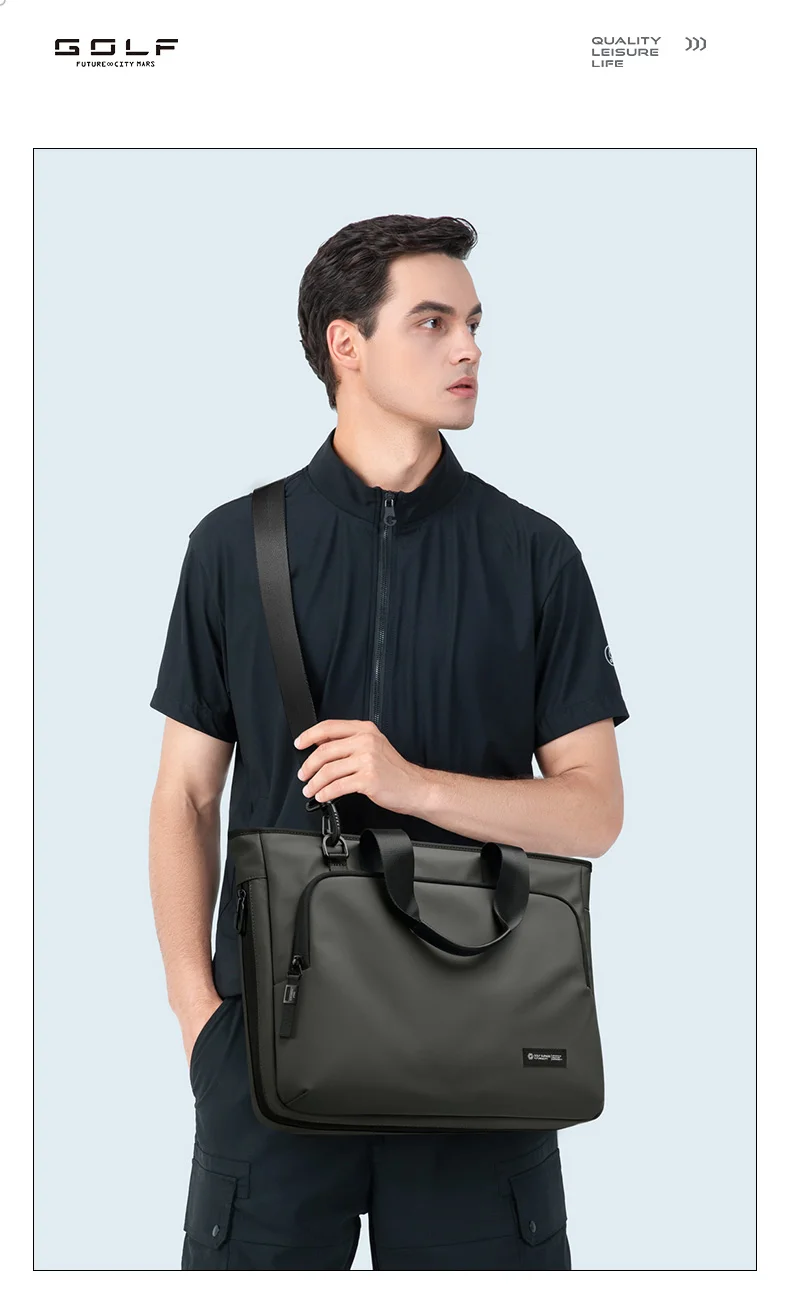 GOLF Men's Handbag Waterproof Nylon Briefcase 16” Laptop Bag Detachable Strap  Business Trips Oxford Cloth Document Organize