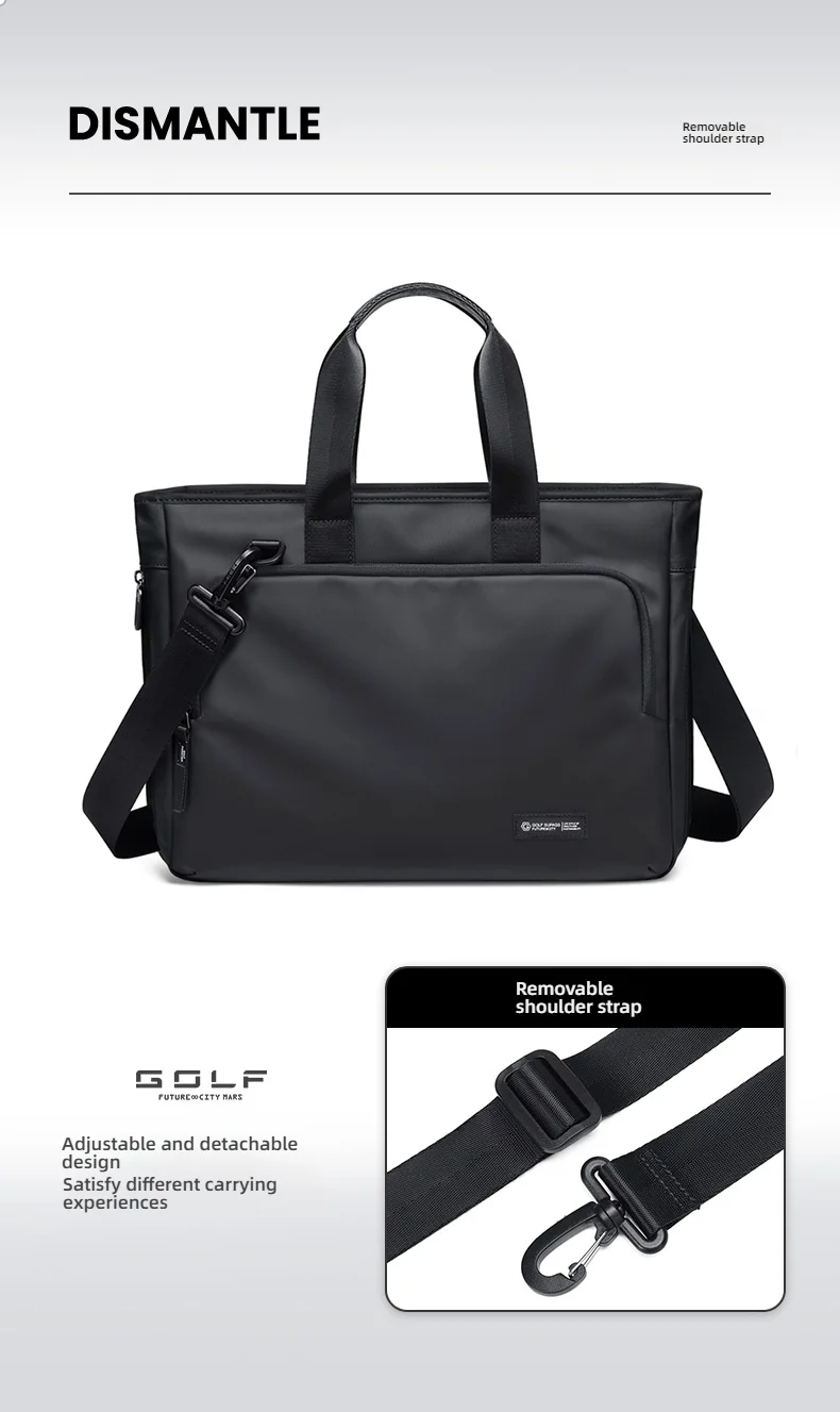 GOLF Men's Handbag Waterproof Nylon Briefcase 16” Laptop Bag Detachable Strap  Business Trips Oxford Cloth Document Organize