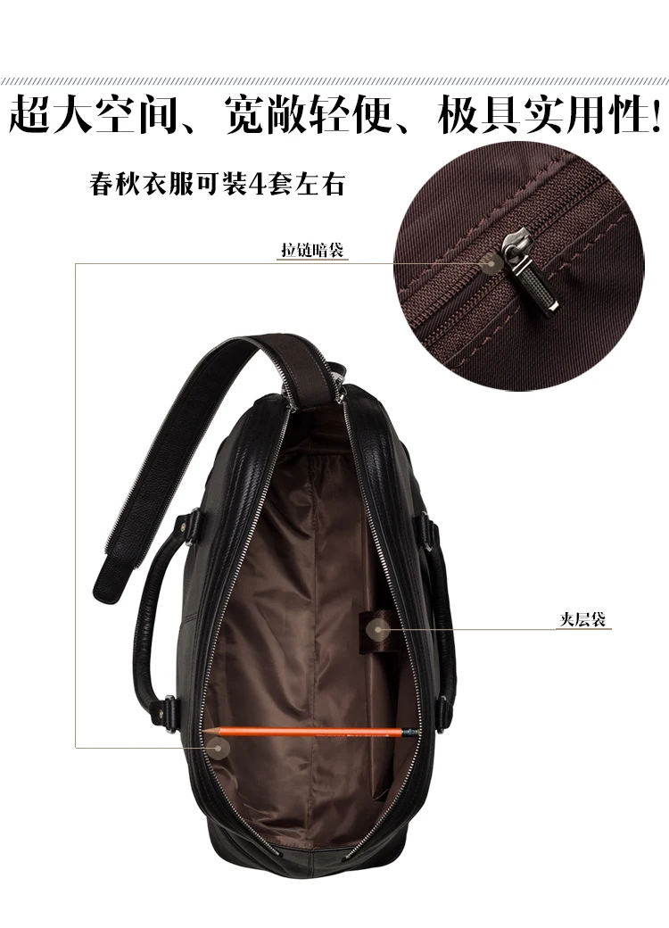 Luxury Men Genuine Leather Travel Bag Luggage Bag Men Leather Duffle Bags Weekend Shoulder Bag Overnight Male Tote Black