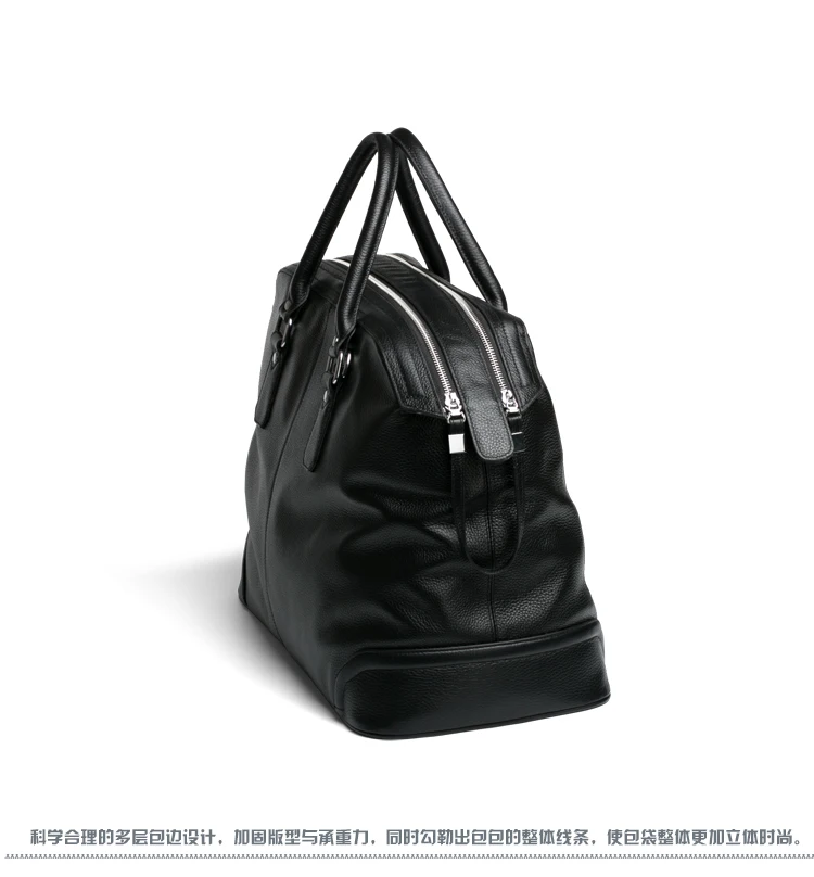 Luxury Men Genuine Leather Travel Bag Luggage Bag Men Leather Duffle Bags Weekend Shoulder Bag Overnight Male Tote Black