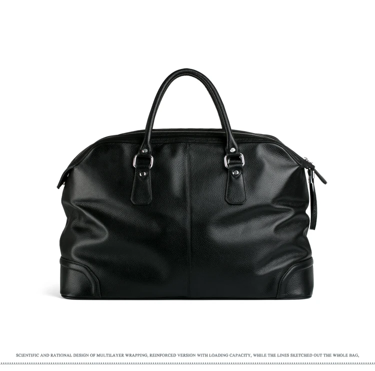 Luxury Men Genuine Leather Travel Bag Luggage Bag Men Leather Duffle Bags Weekend Shoulder Bag Overnight Male Tote Black