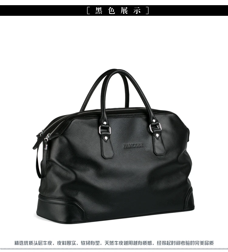 Luxury Men Genuine Leather Travel Bag Luggage Bag Men Leather Duffle Bags Weekend Shoulder Bag Overnight Male Tote Black