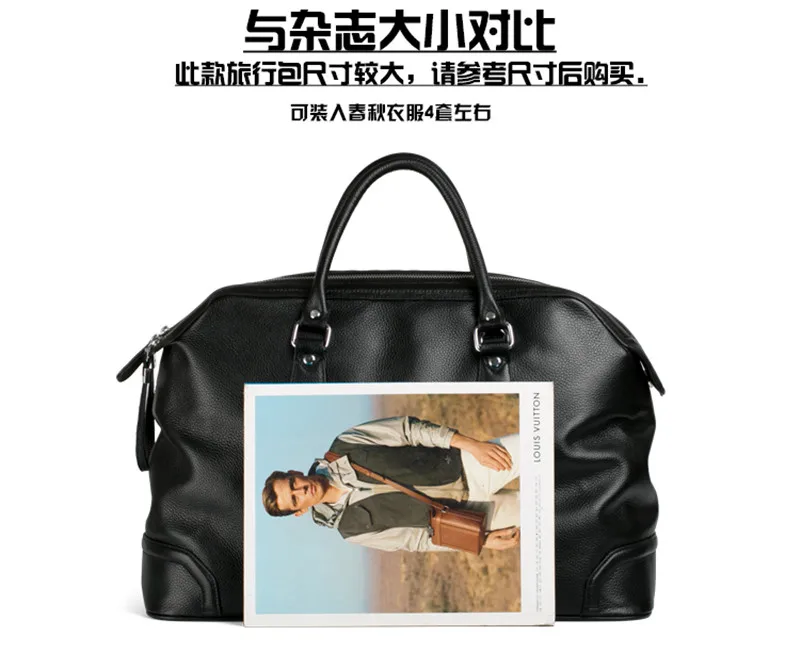 Luxury Men Genuine Leather Travel Bag Luggage Bag Men Leather Duffle Bags Weekend Shoulder Bag Overnight Male Tote Black