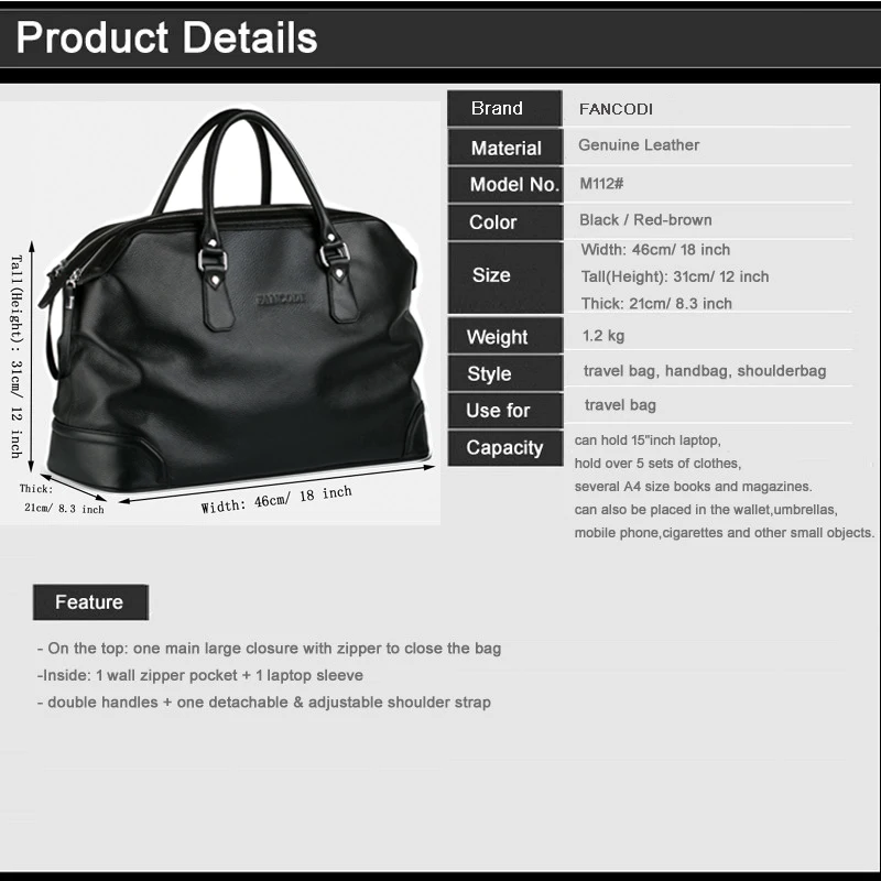 Luxury Men Genuine Leather Travel Bag Luggage Bag Men Leather Duffle Bags Weekend Shoulder Bag Overnight Male Tote Black