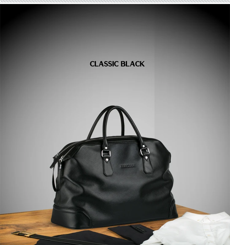 Luxury Men Genuine Leather Travel Bag Luggage Bag Men Leather Duffle Bags Weekend Shoulder Bag Overnight Male Tote Black