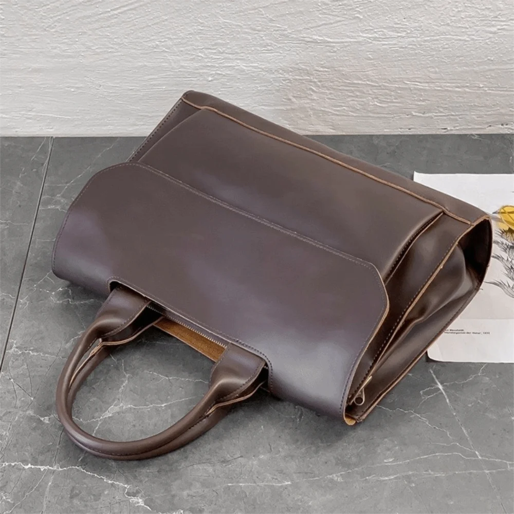 Simple PU Leather Men's Briefcase Handheld Business Shoulder Bag Large Capacity Computer Bag Men Messenger Bags