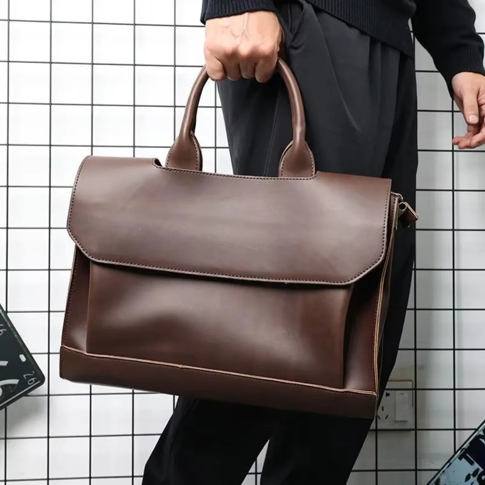 Simple PU Leather Men's Briefcase Handheld Business Shoulder Bag Large Capacity Computer Bag Men Messenger Bags