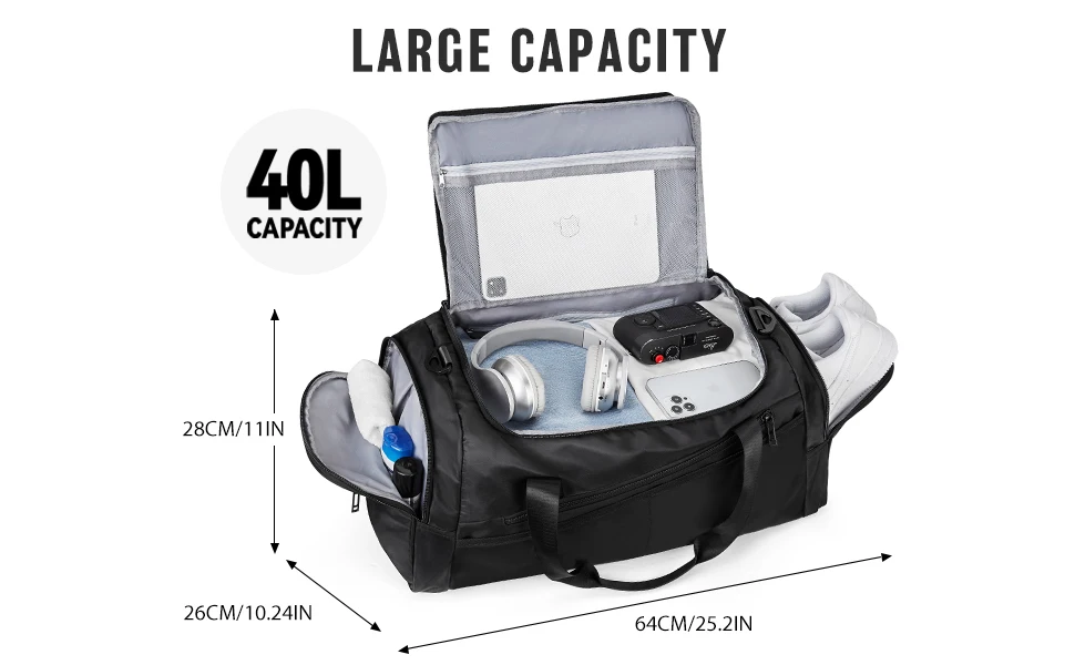 Sports Gym Bag Travel Duffel Bag with Wet Pocket & Shoes Compartment for Men Women Waterproof Large Weekender Overnight Backpack