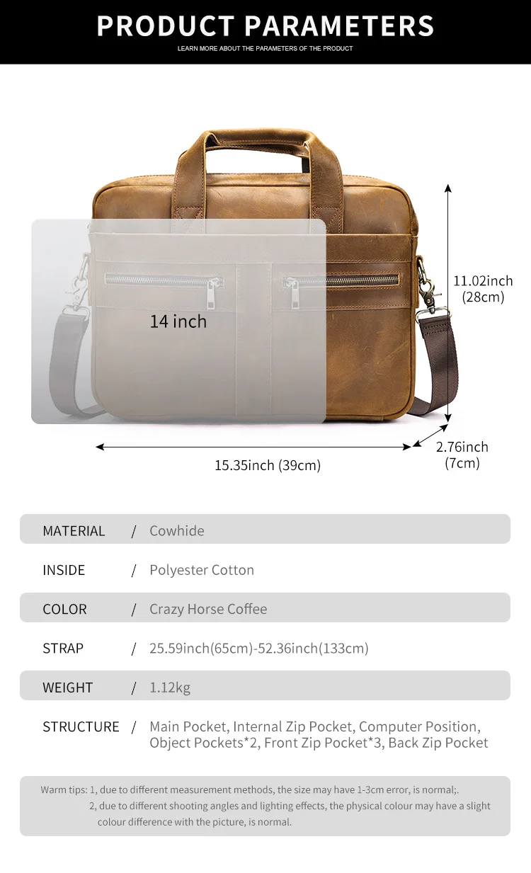 Genuine leather men's briefcase for business travel, top-layer cowhide handbag for lawyers, laptop bag, business handbag for men