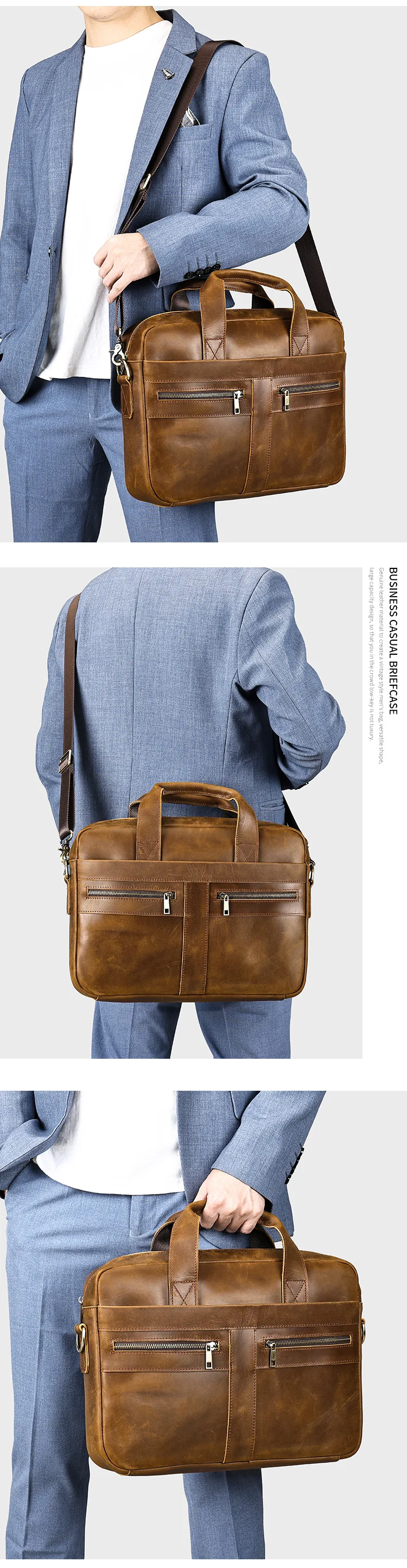 Genuine leather men's briefcase for business travel, top-layer cowhide handbag for lawyers, laptop bag, business handbag for men