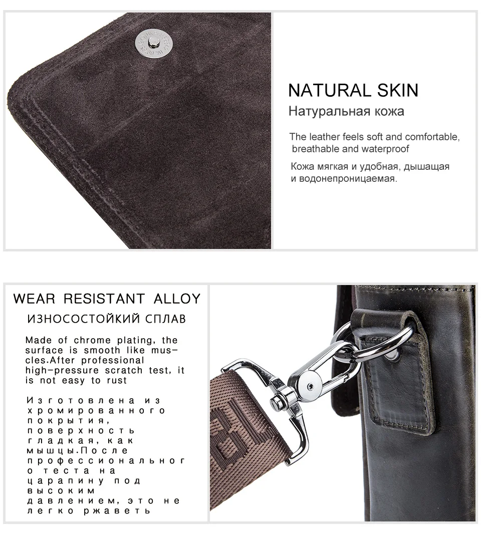 BULLCAPTAIN Men's Real Leather Briefcase 14 Inch Laptop Sleeve ,Casual Shoulder Messenger Bag, Tote, Work, Office, 042