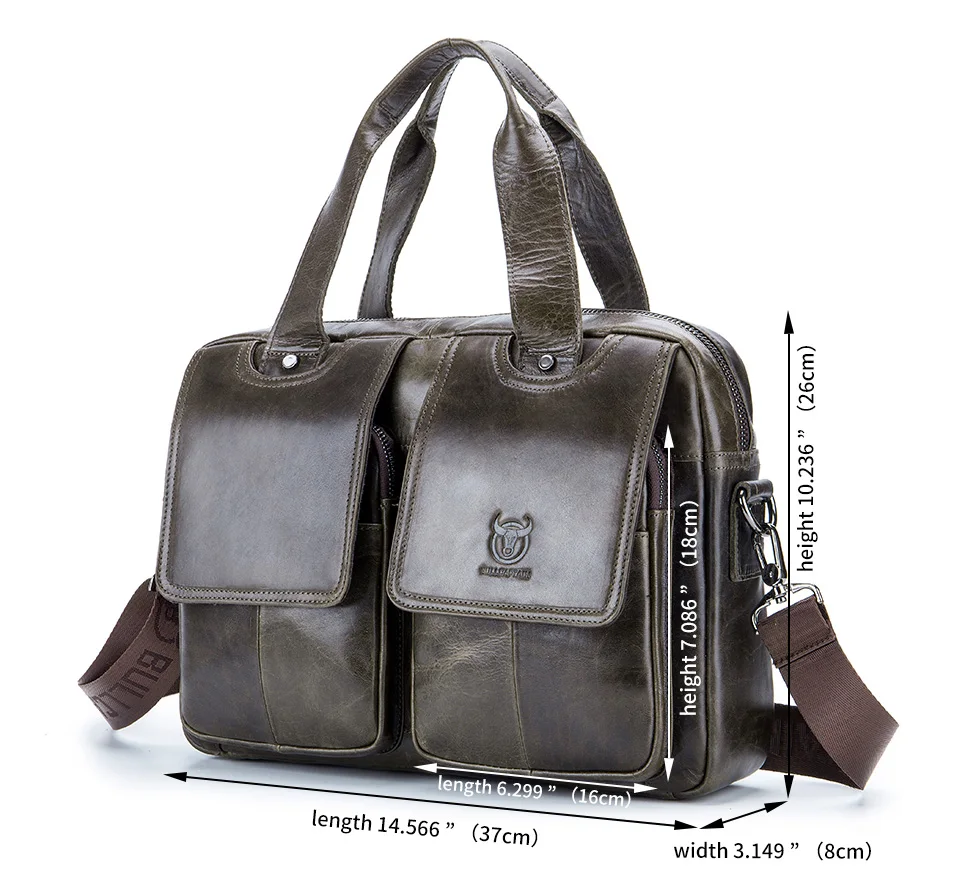BULLCAPTAIN Men's Real Leather Briefcase 14 Inch Laptop Sleeve ,Casual Shoulder Messenger Bag, Tote, Work, Office, 042