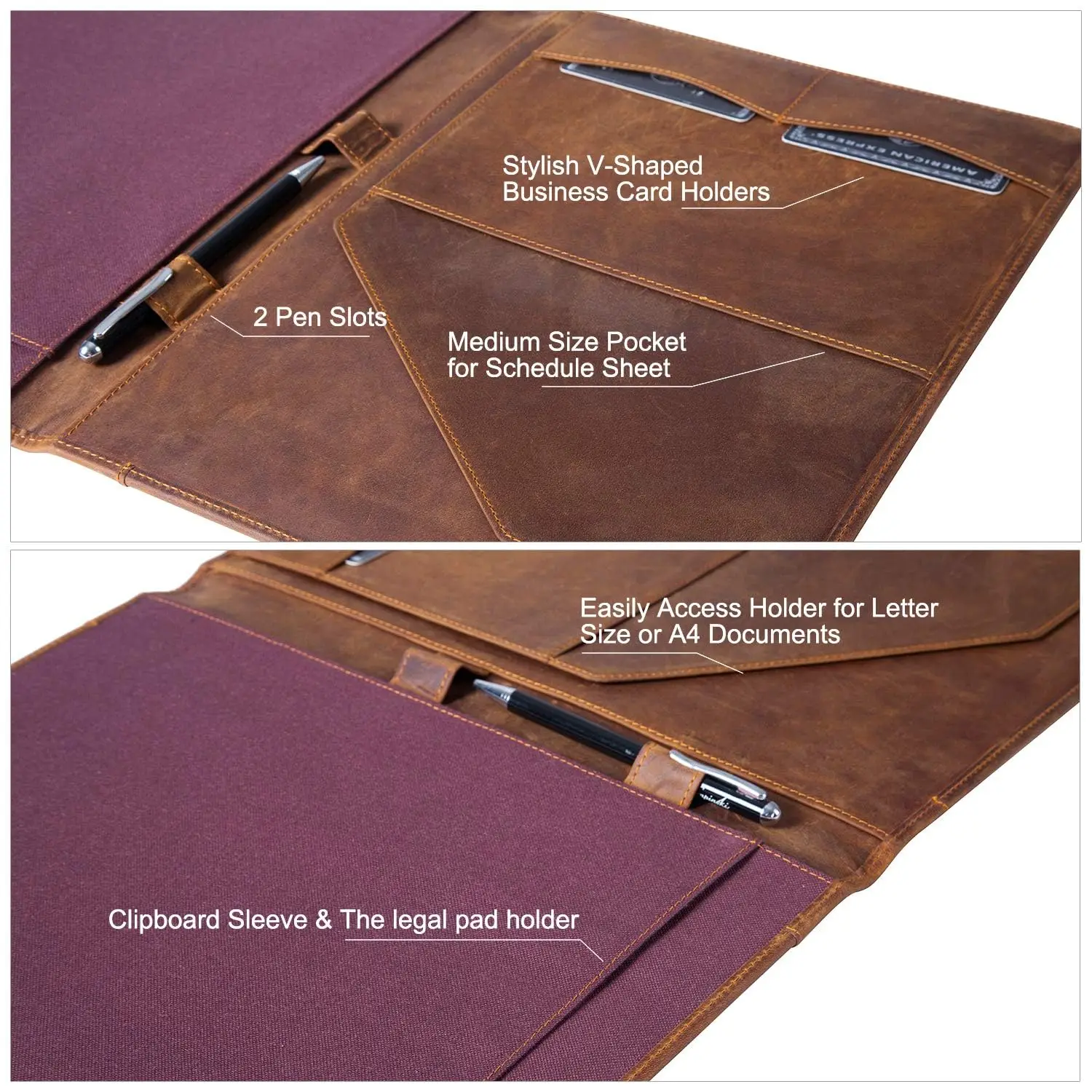 Vintage Genuine Leather Notepad Clipboard A4 Folder Legal Pad iPad 10.5" Tablet Case 33.5x25.4x3cm 0.8kg