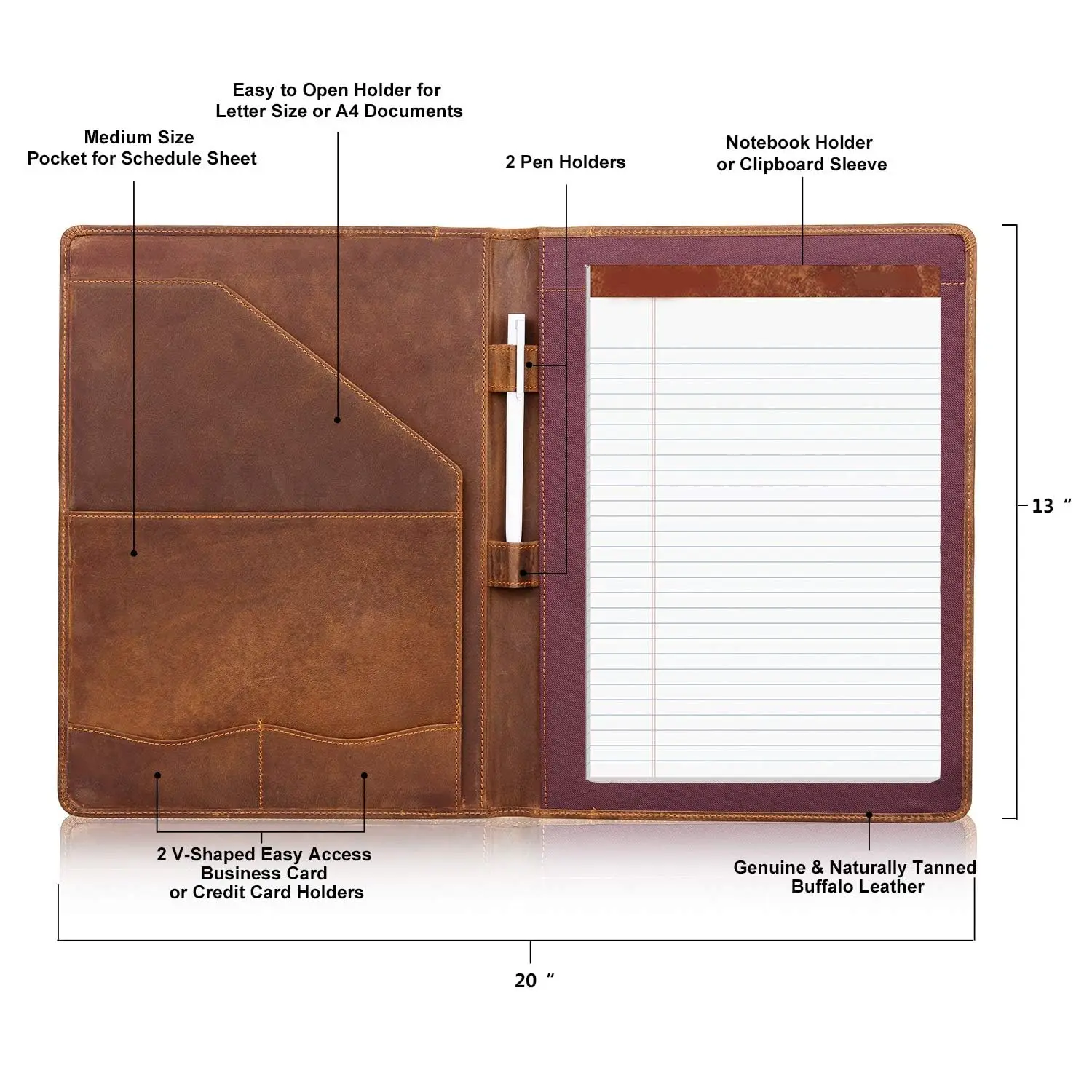 Vintage Genuine Leather Notepad Clipboard A4 Folder Legal Pad iPad 10.5" Tablet Case 33.5x25.4x3cm 0.8kg