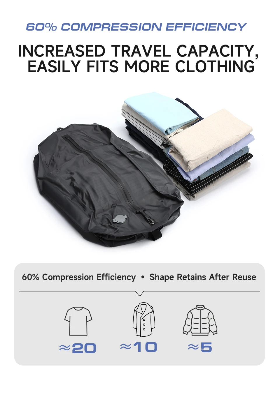 Tigernu Vacuum Compression Bags With Pump Separate Vacuum Pack Travel Portable Bag Waterproof TPU Luggage Packaging Portion Bags