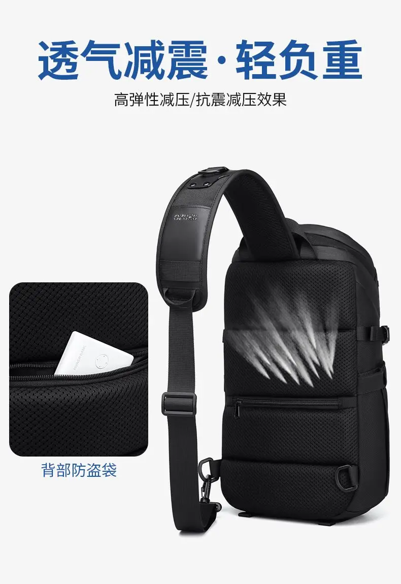 Ozuko Men's Waterproof Crossbody Bag with USB Anti-Theft Short Travel Messenger Sling Fashion Designer Chest Bag for Men