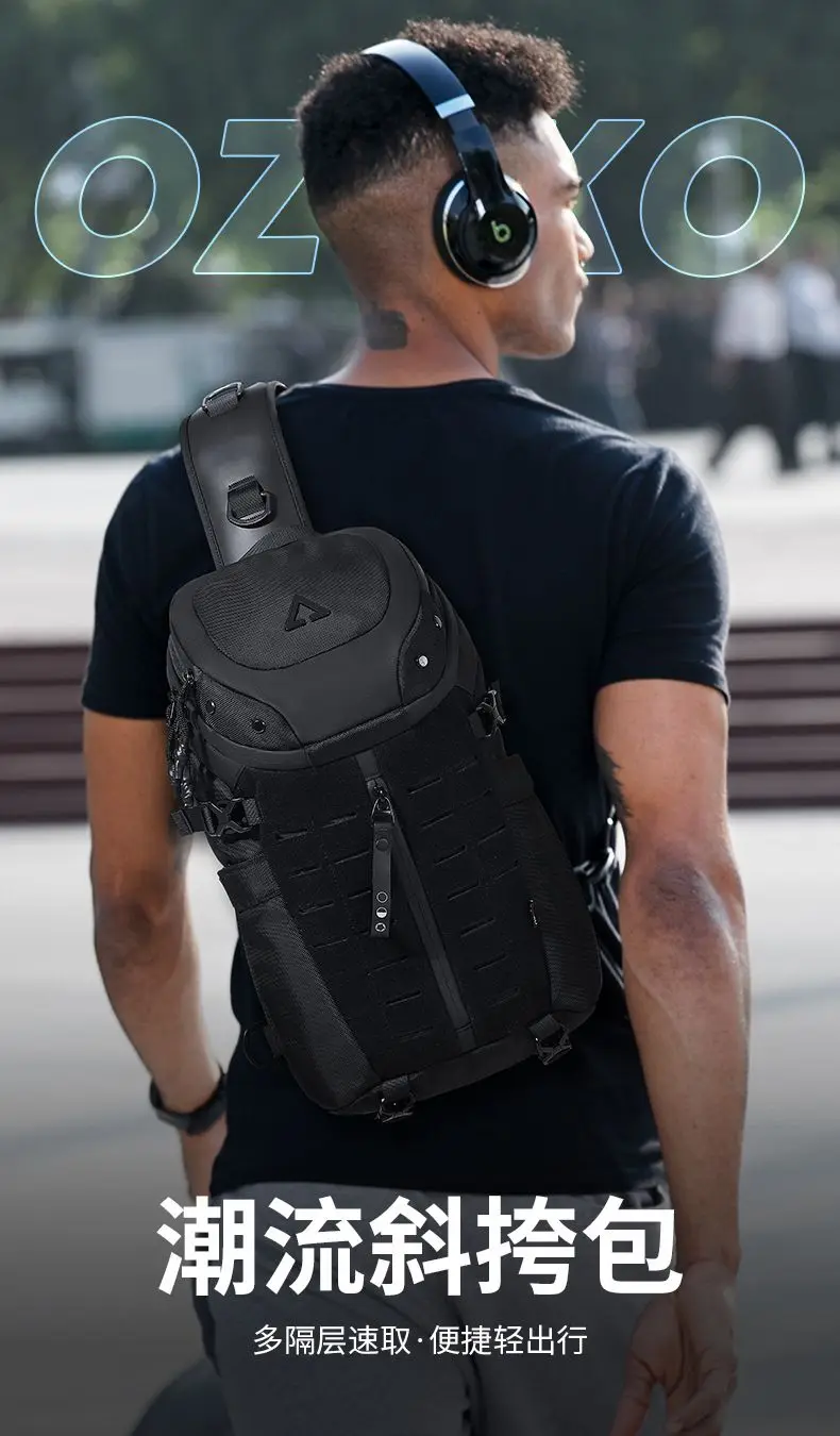 Ozuko Men's Waterproof Crossbody Bag with USB Anti-Theft Short Travel Messenger Sling Fashion Designer Chest Bag for Men