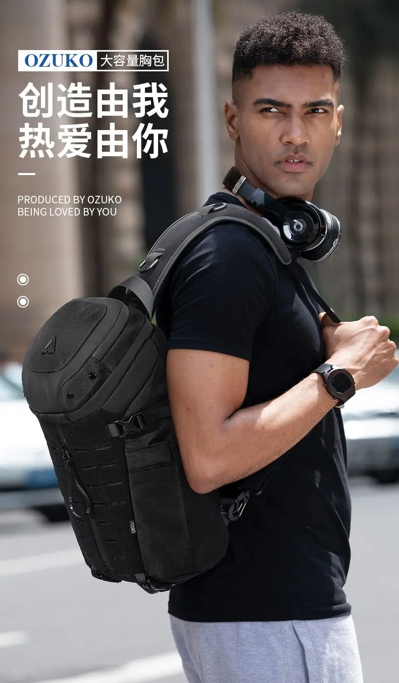 Ozuko Men's Waterproof Crossbody Bag with USB Anti-Theft Short Travel Messenger Sling Fashion Designer Chest Bag for Men
