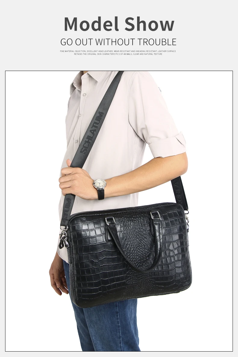 SCHLATUM Genuine Leather Crocodile Grain Briefcases Hard For Men 15.6 Inch Laptop Briefcase Bags Computer Bag Luxury Handbags