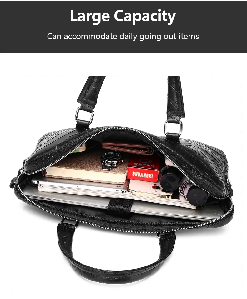 SCHLATUM Genuine Leather Crocodile Grain Briefcases Hard For Men 15.6 Inch Laptop Briefcase Bags Computer Bag Luxury Handbags
