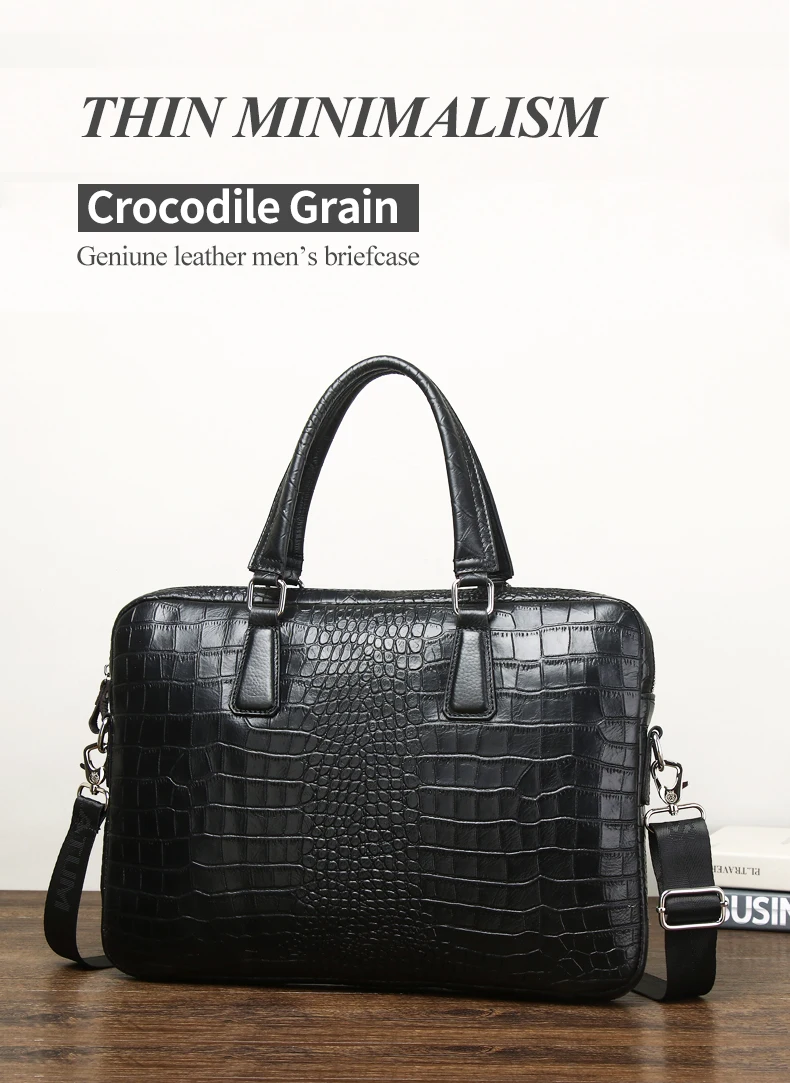 SCHLATUM Genuine Leather Crocodile Grain Briefcases Hard For Men 15.6 Inch Laptop Briefcase Bags Computer Bag Luxury Handbags