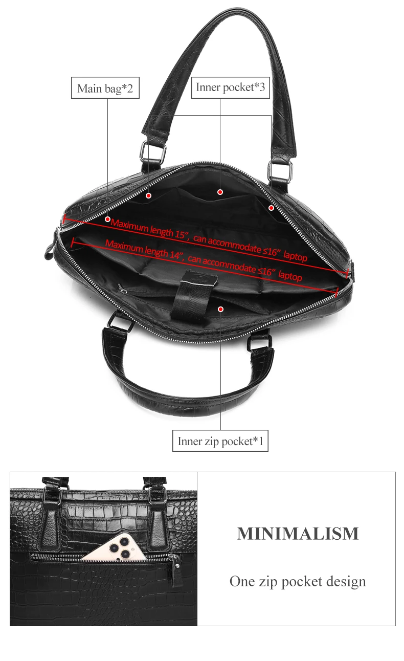 SCHLATUM Genuine Leather Crocodile Grain Briefcases Hard For Men 15.6 Inch Laptop Briefcase Bags Computer Bag Luxury Handbags